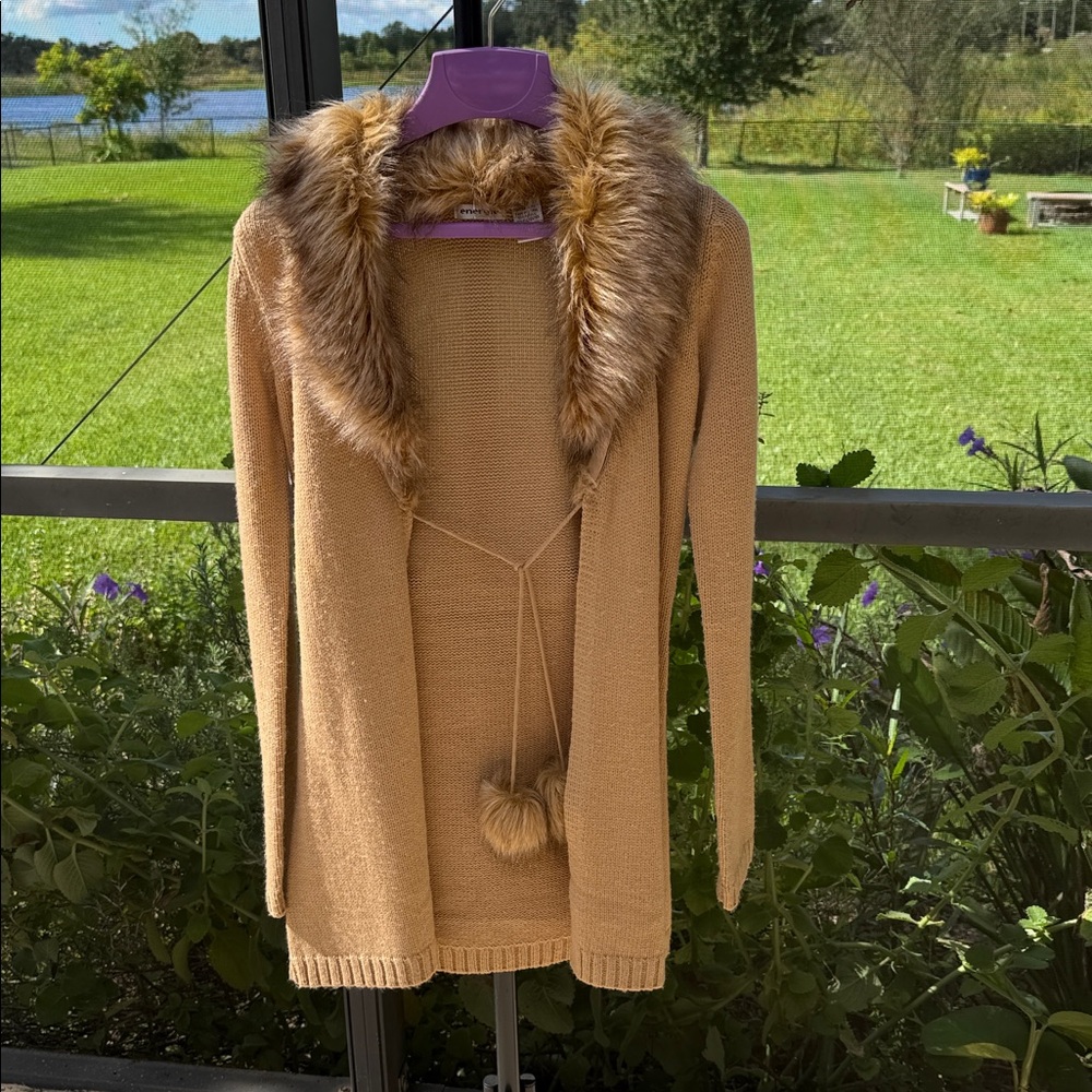 Energie cabin cardigan sweater with faux fur size small